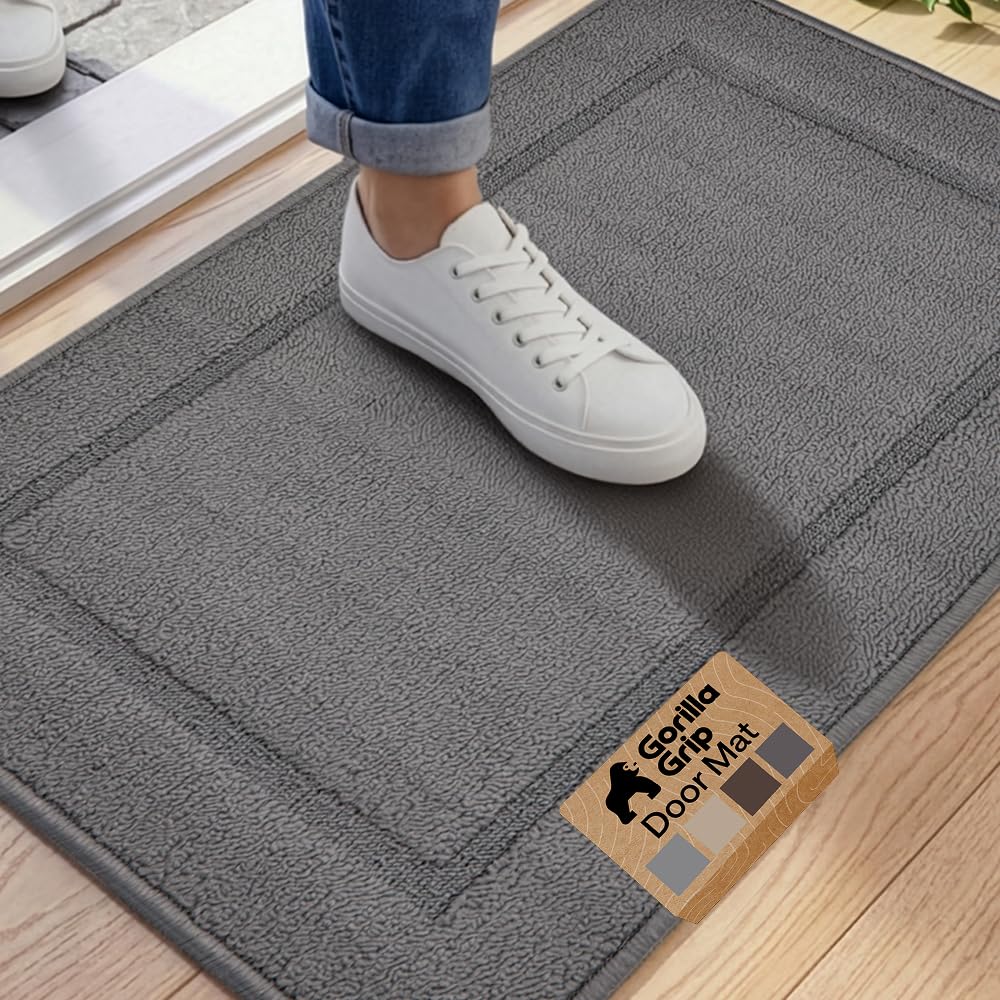GORILLA GRIP Indoor Door Mat, Rubber Backing Entry Rug 29x17, Gray