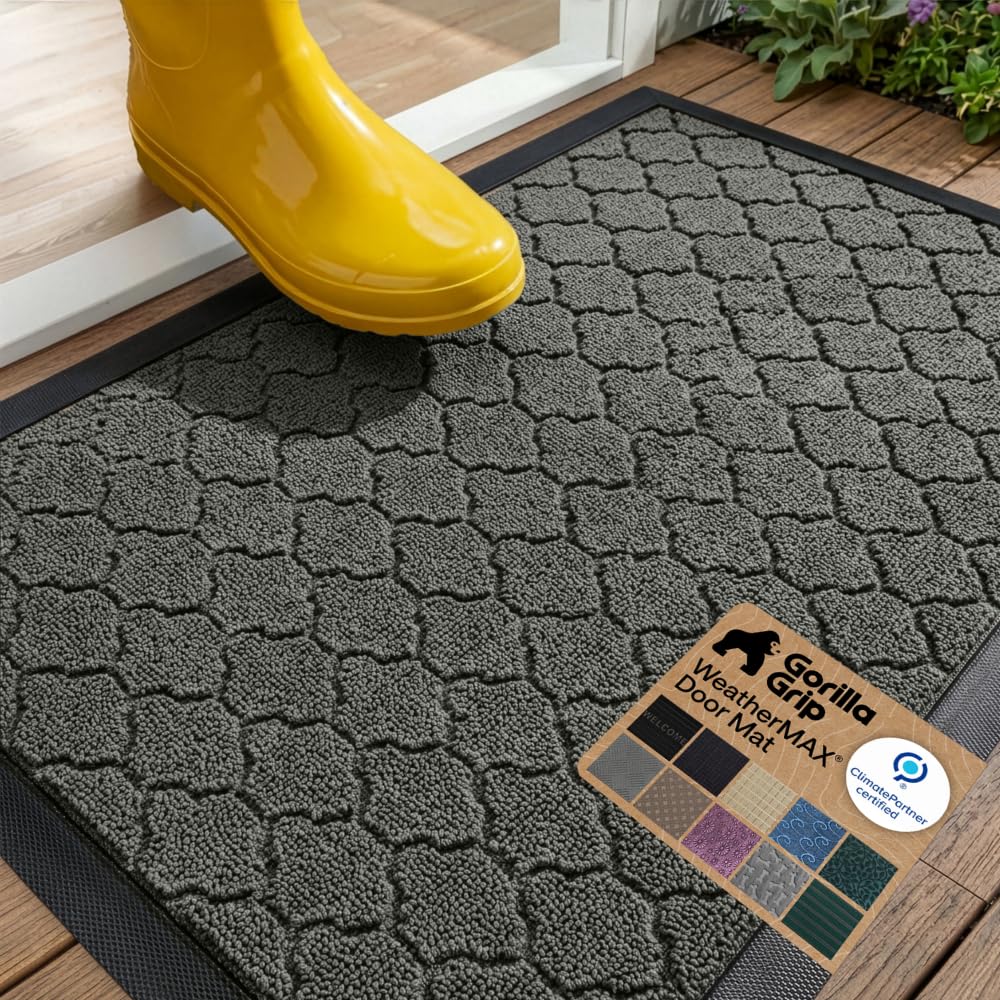 GORILLA GRIP WeatherMAX Door Mat, Indoor and Outdoor Use, Gray Diamond