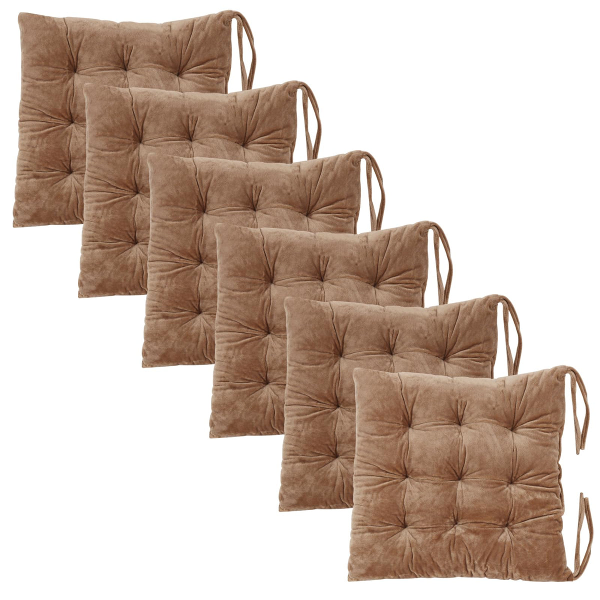 2 Pack Square Seat Cushion Chair Pads for Kitchen Dining Chairs, Soft Comfort Velvet Chair Mat Pillow Cushions with Ties for Office Desk Living Room Tatami 15.5", Ivory