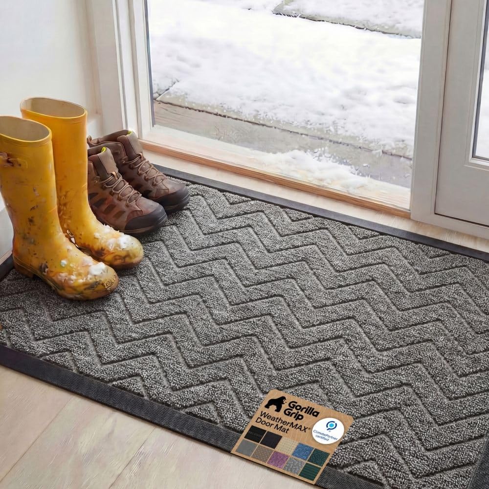 GORILLA GRIP WeatherMAX Door Mat, Indoor and Outdoor Use, Gray Diamond