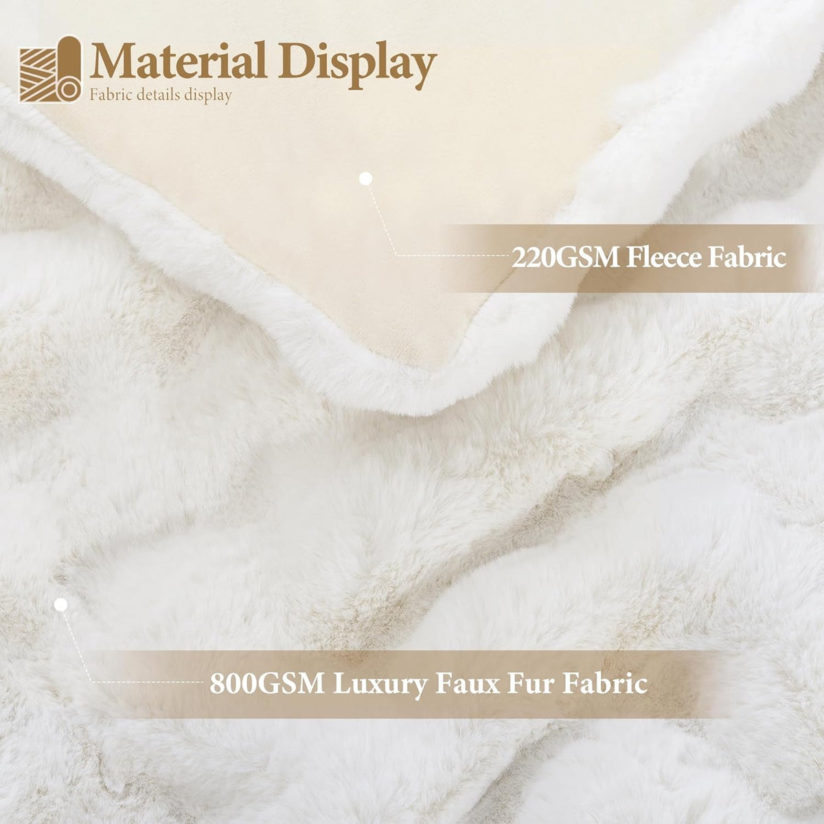 Touchat Luxury 1000GSM Faux Rabbit Fur Throw Blanket, Super Heavy Warm Cozy Blankets for Couch Bed Sofa, Bubble Plush Fuzzy Elegant Soft Mink Blanket for Mom Living Room Bedroom, Cream White