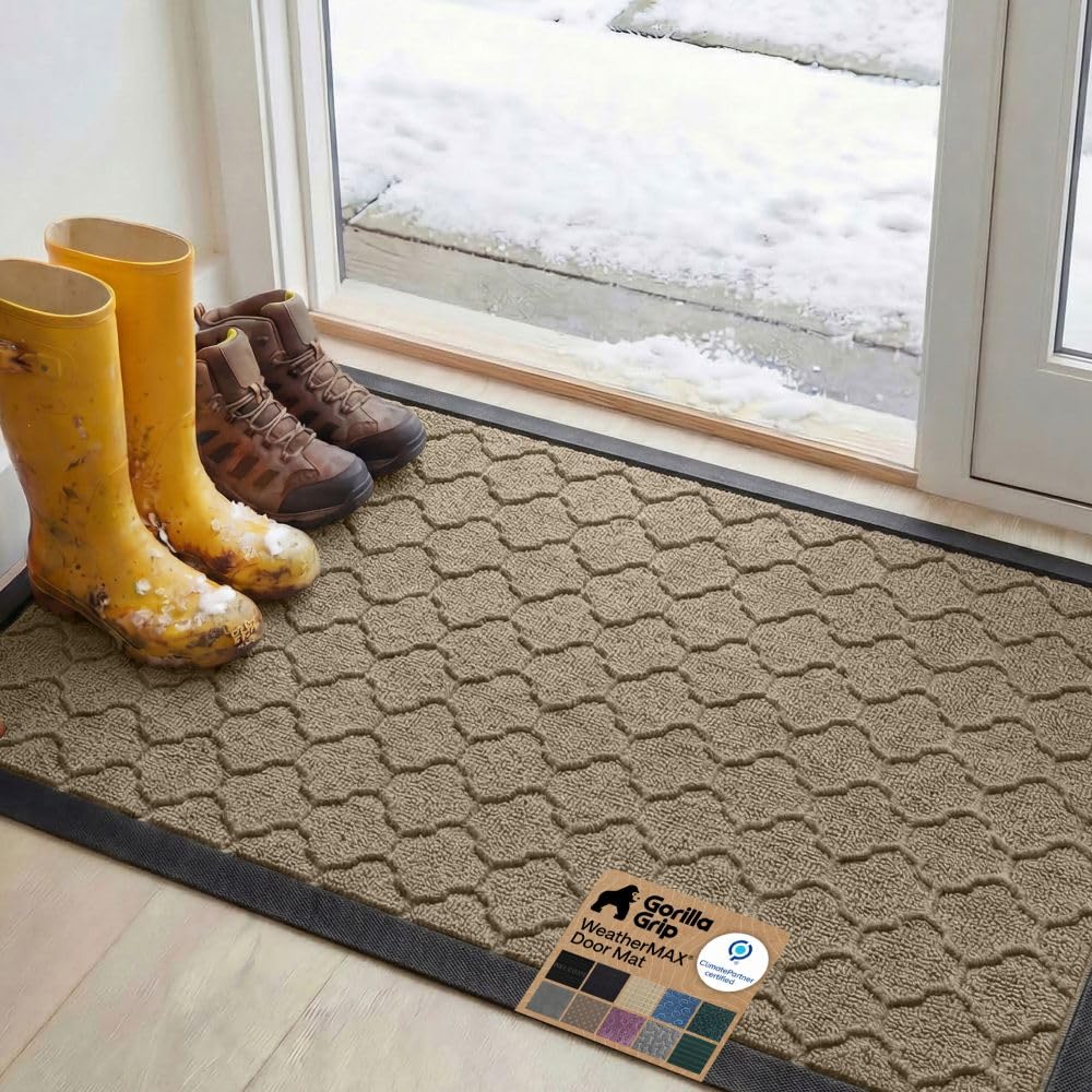 GORILLA GRIP WeatherMAX Door Mat, Indoor and Outdoor Use, Gray Diamond