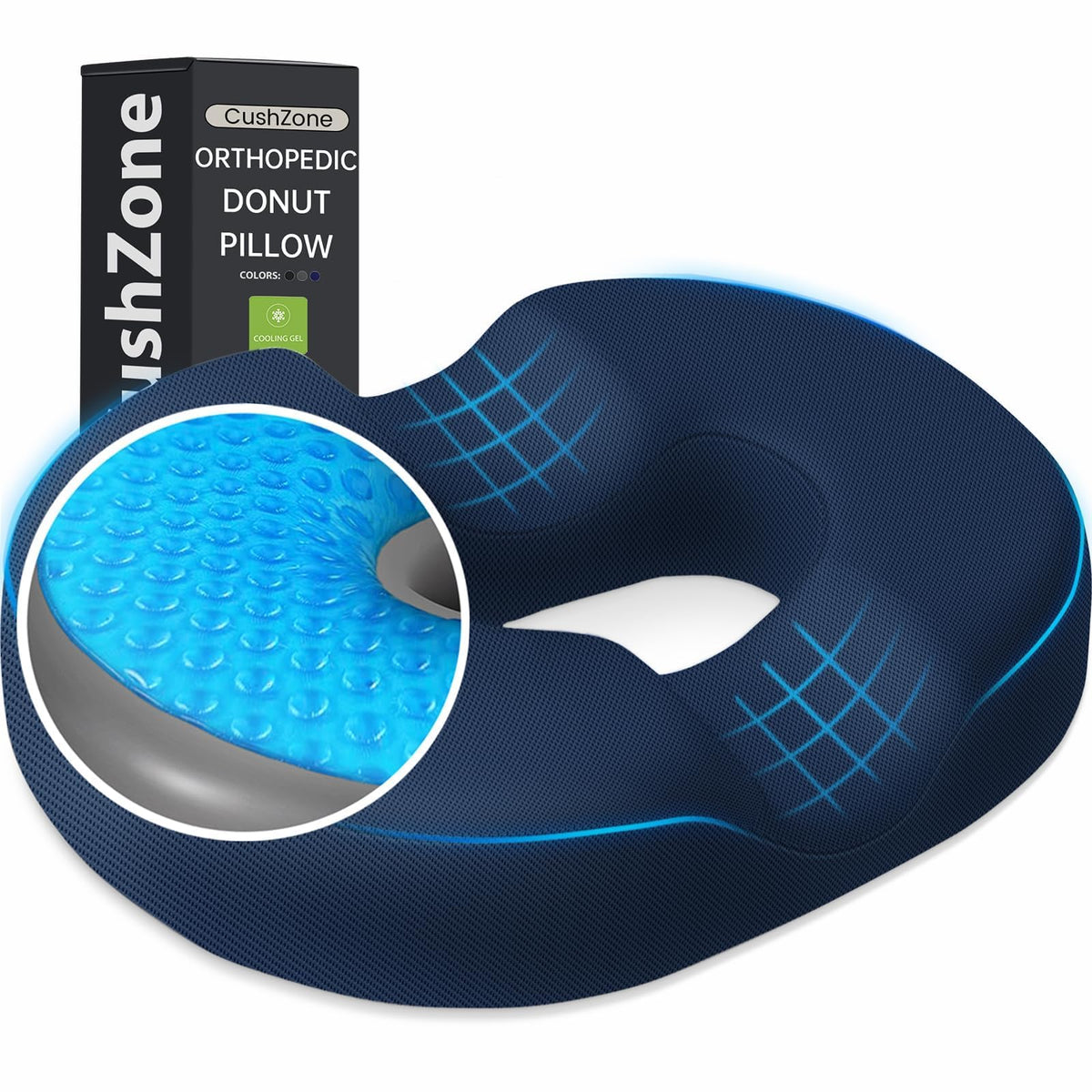 Donut Pillow Seat Cushion, Cooling Gel Memory Foam Chair Cushion, Black