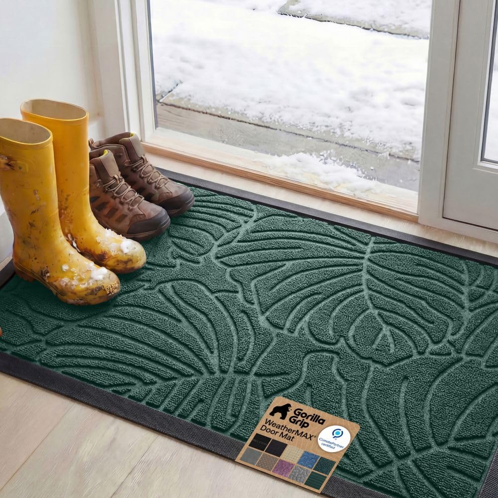 GORILLA GRIP WeatherMAX Door Mat, Indoor and Outdoor Use, Gray Diamond