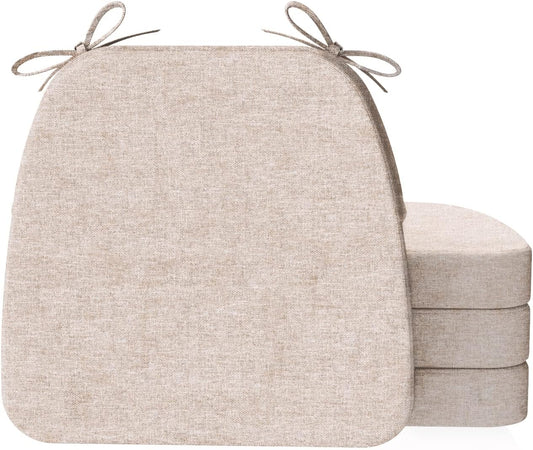 AAAAAcessories D-Shaped Chair Cushions, 2" Thick Dining Chair Pads with Ties and Removable, Machine-Washable Cover, 17" x 16", Set of 4, Oatmeal Beige