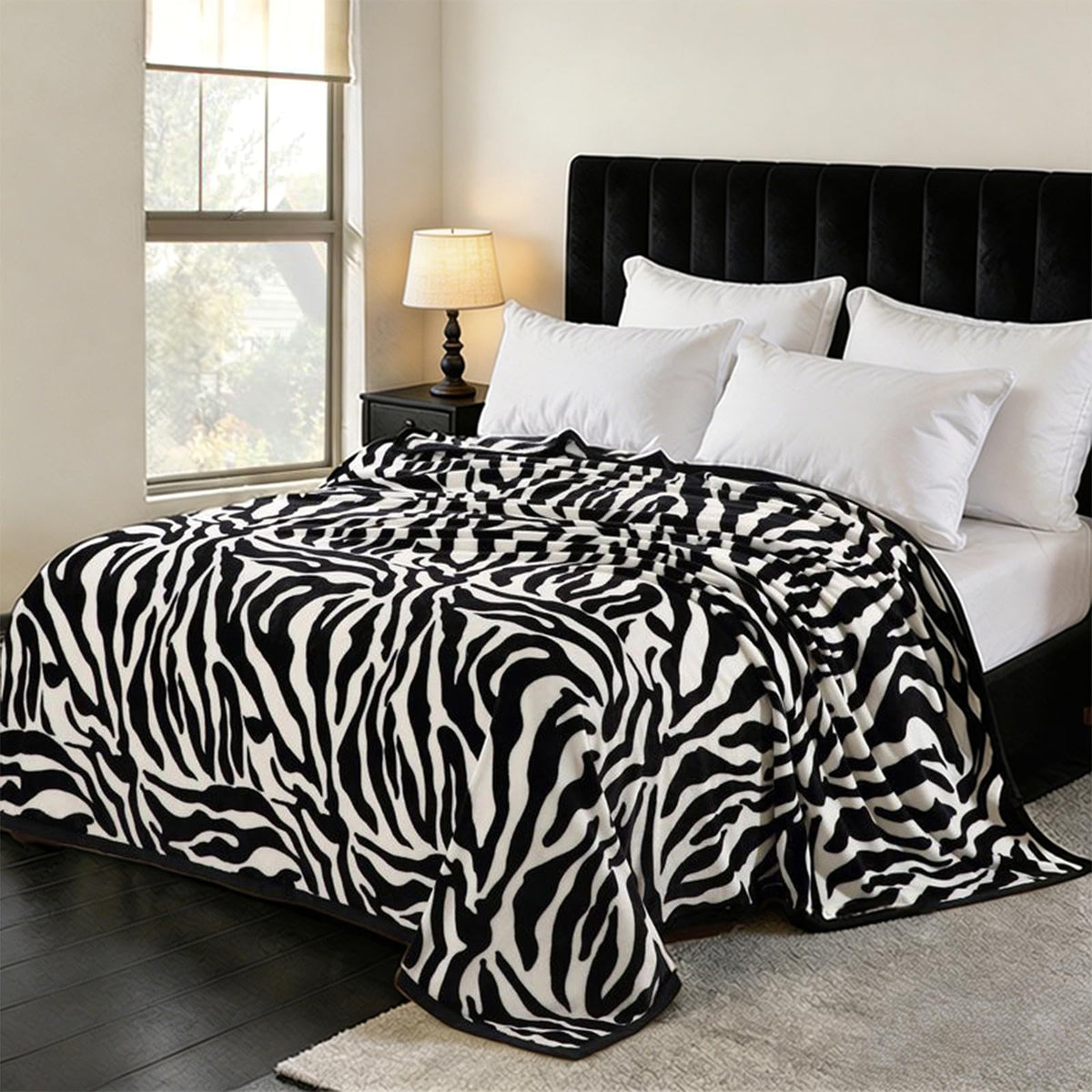 PU MEI Fuzzy Fleece Fall Throw Blanket for Sofa, Couch, Bed, Black and White Zebra Animal Print Blanket - Lightweight Double Sided Cozy Super Soft Blankets, Home Decor Gift, 50 x 60 Inches