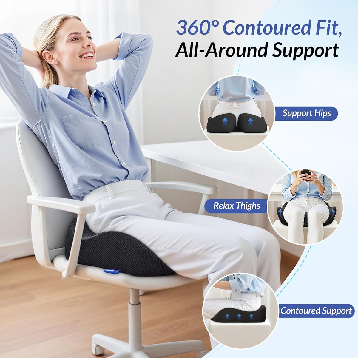 ZIKEE Ergonomic Seat Cushion for Pressure Relief, Pioneering Office Chair Cushion for Sciatica, Back, Hemorrhoids & Tailbone Pain Relief, High-Density Memory Foam Car Seat Cushion with Anti-Slip Base
