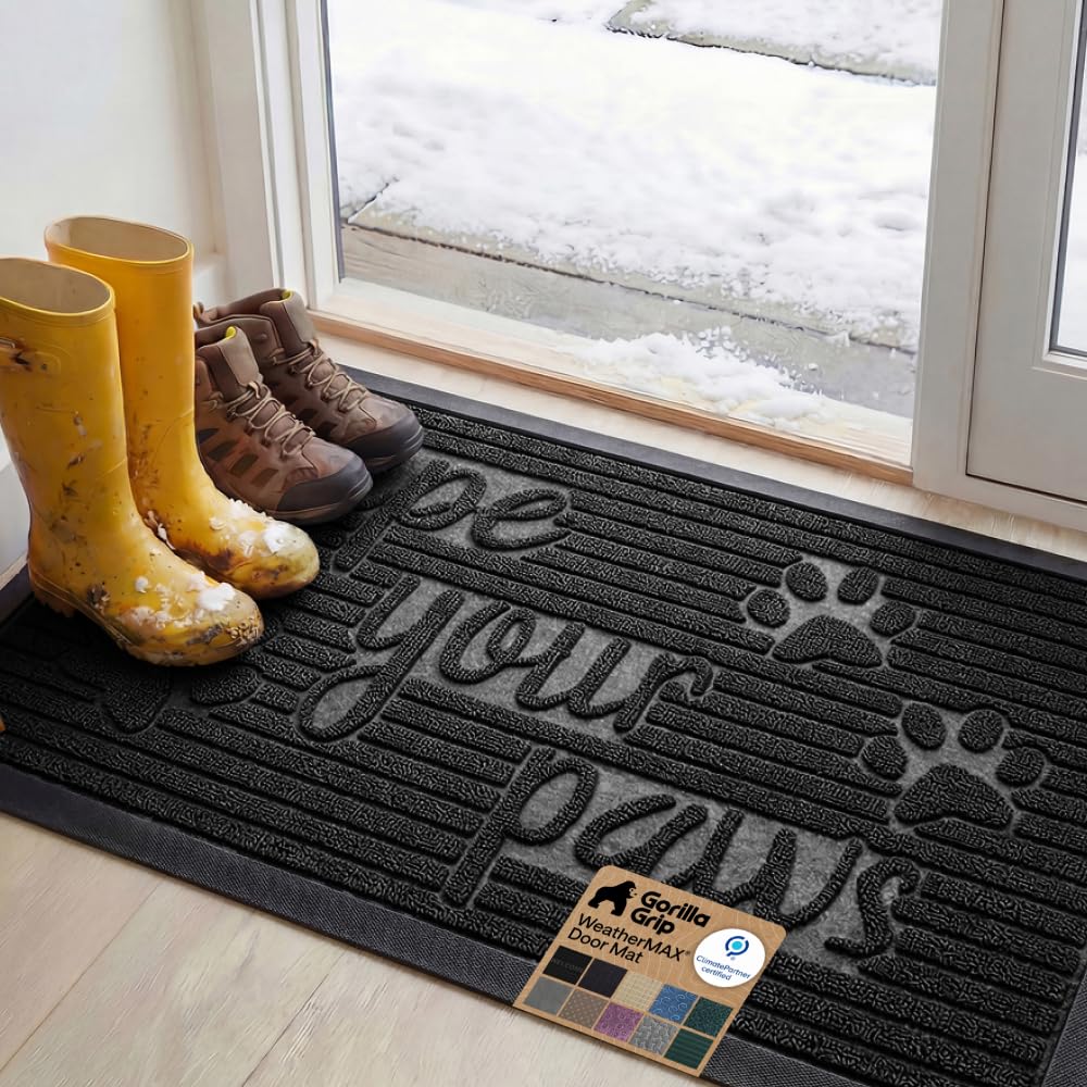 GORILLA GRIP WeatherMAX Door Mat, Indoor and Outdoor Use, Gray Diamond