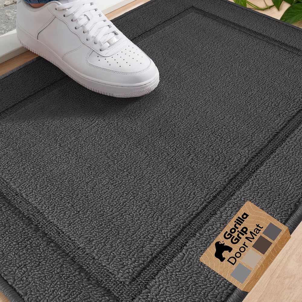 GORILLA GRIP Indoor Door Mat, Rubber Backing Entry Rug 29x17, Gray