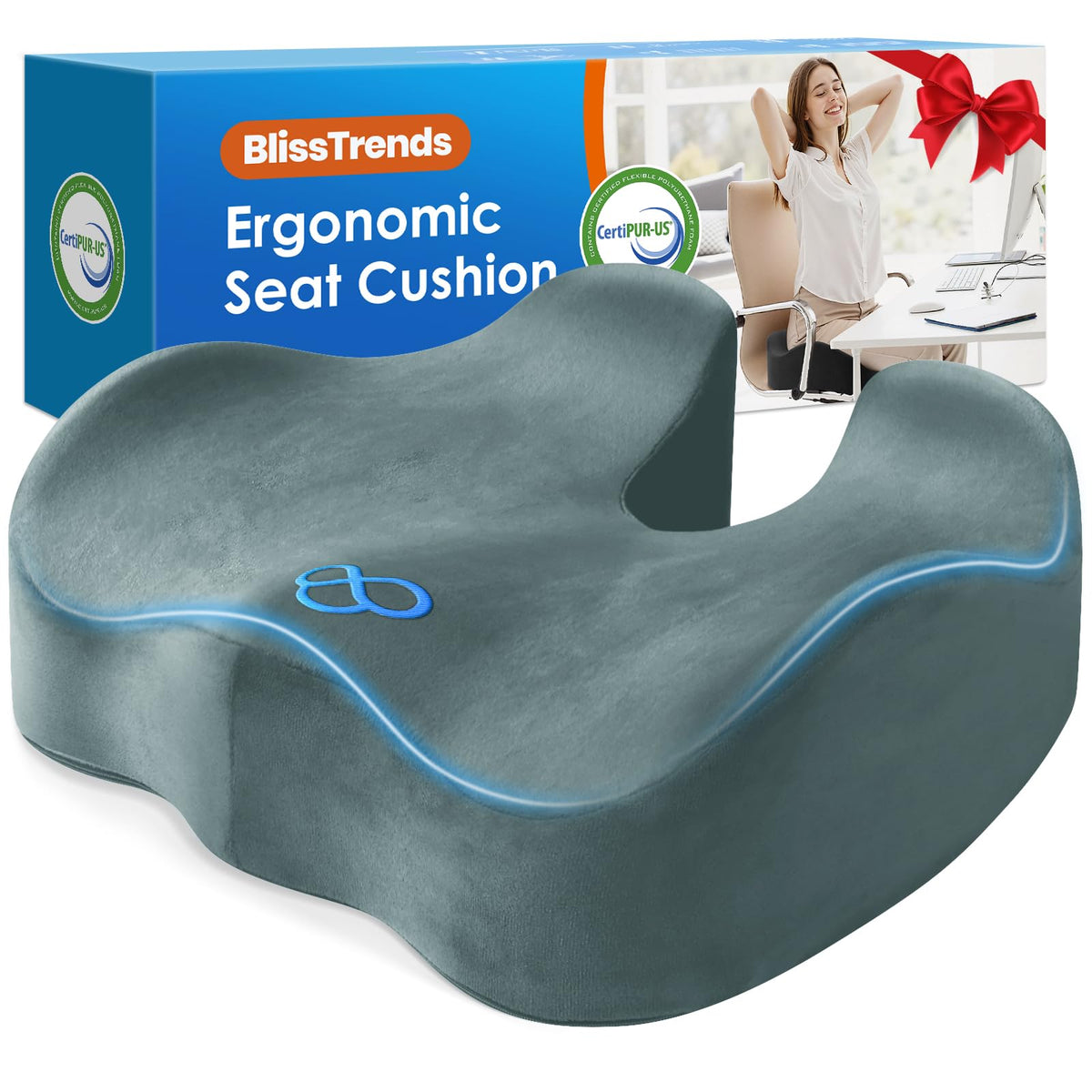 BlissTrends Memory Foam Seat Cushion for Office Chair & Car Seat, Black