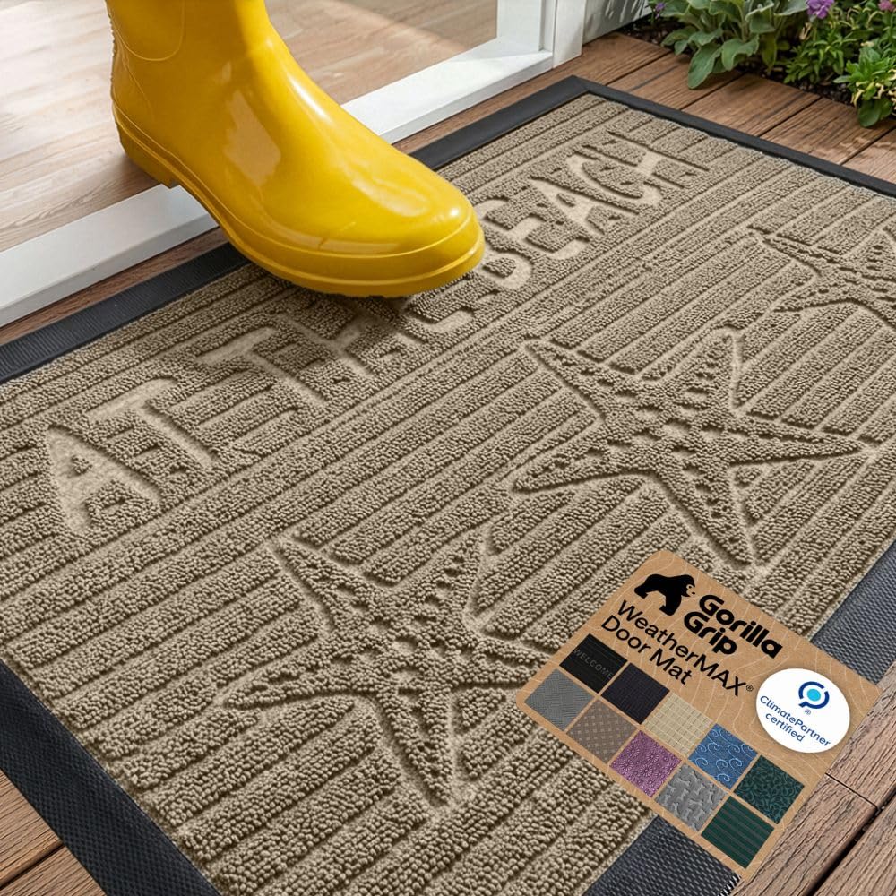 GORILLA GRIP WeatherMAX Door Mat, Indoor and Outdoor Use, Gray Diamond