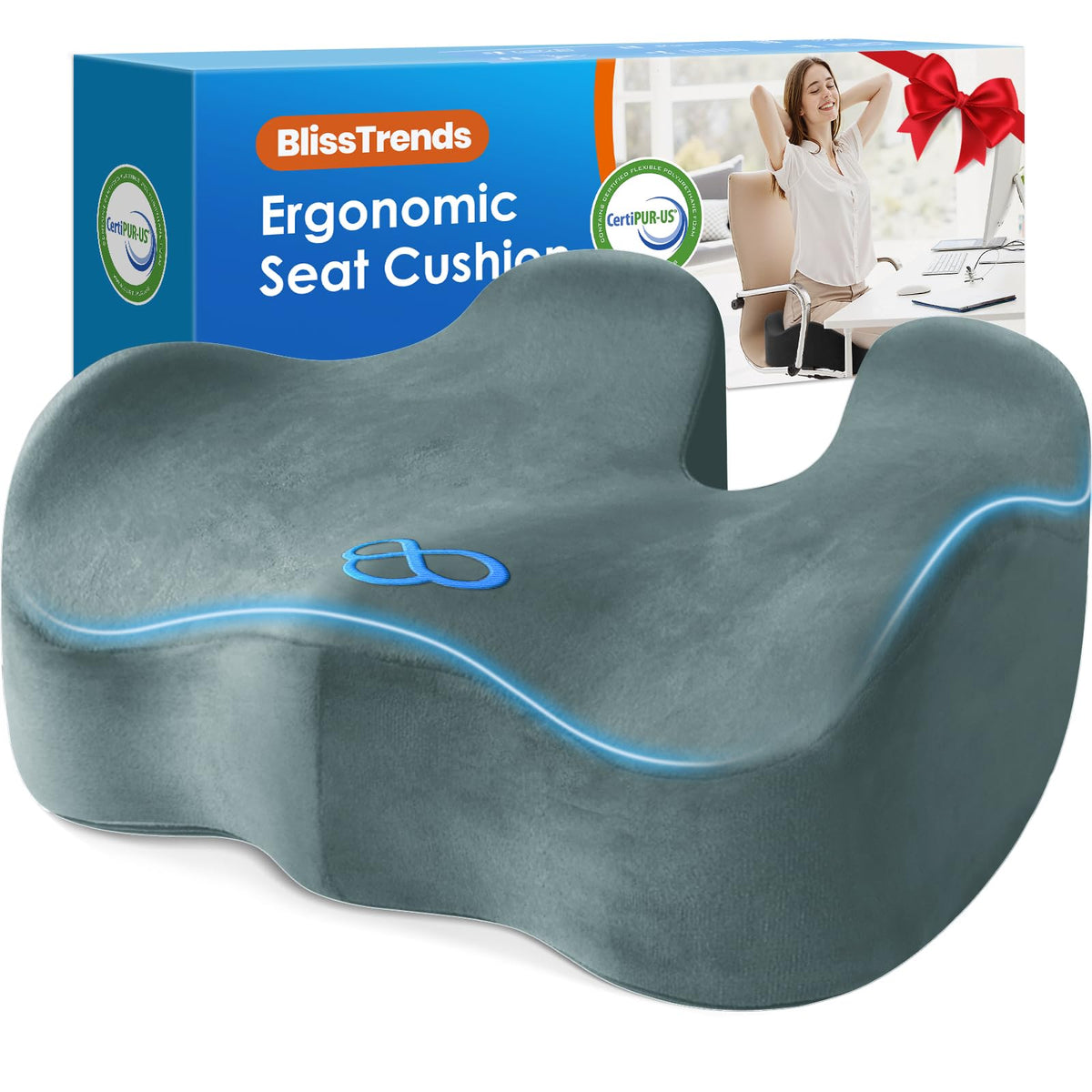 BlissTrends Memory Foam Seat Cushion for Office Chair & Car Seat, Black