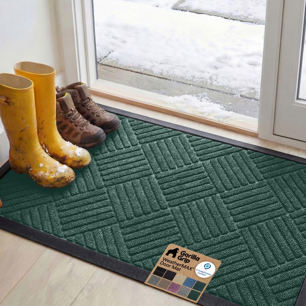 GORILLA GRIP WeatherMAX Door Mat, Indoor and Outdoor Use, Gray Diamond