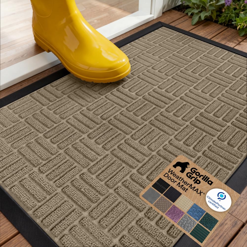 GORILLA GRIP WeatherMAX Door Mat, Indoor and Outdoor Use, Gray Diamond