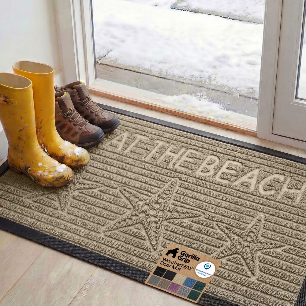 GORILLA GRIP WeatherMAX Door Mat, Indoor and Outdoor Use, Gray Diamond