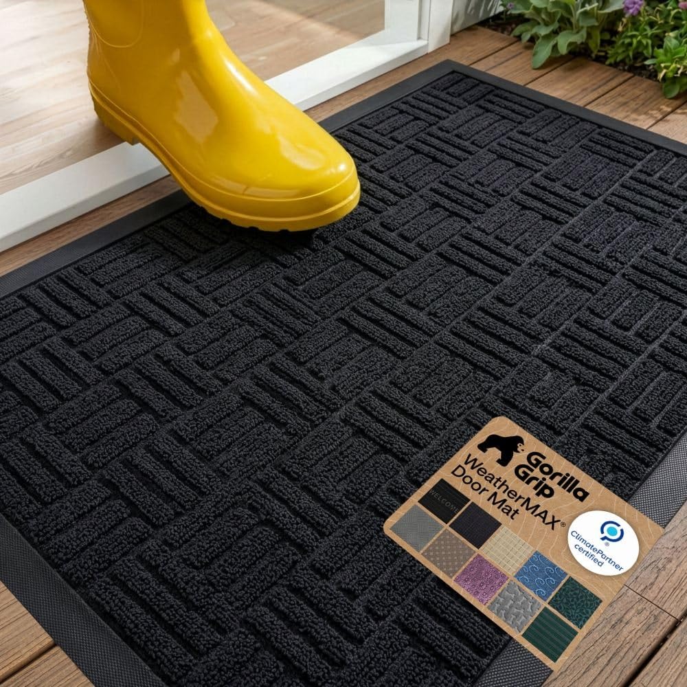 GORILLA GRIP WeatherMAX Door Mat, Indoor and Outdoor Use, Gray Diamond