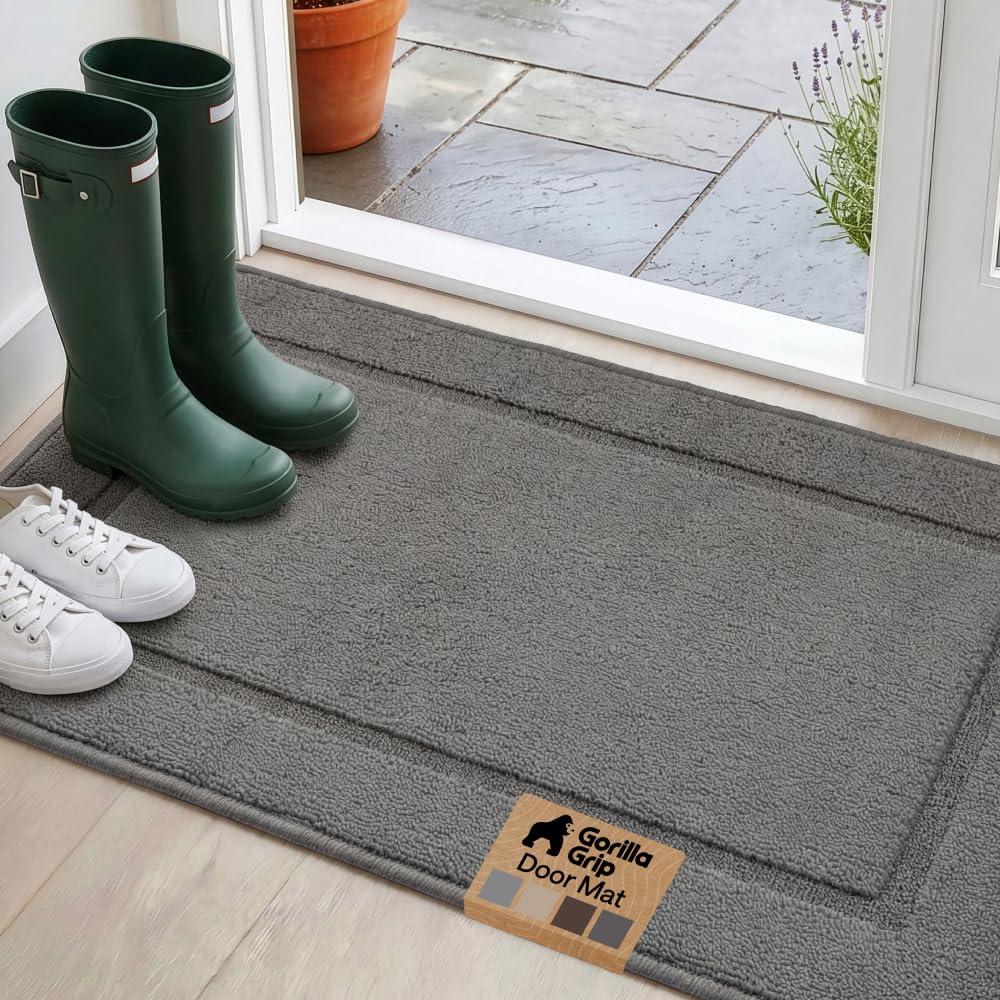 GORILLA GRIP Indoor Door Mat, Rubber Backing Entry Rug 29x17, Gray
