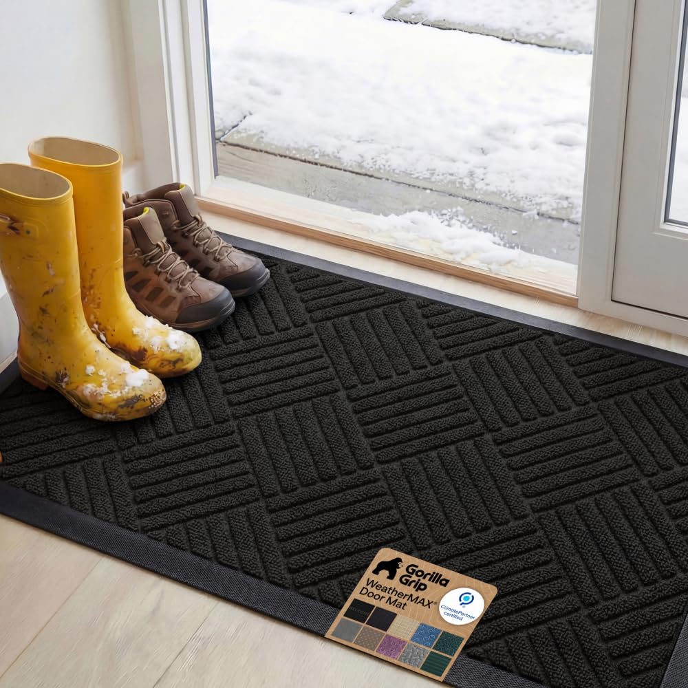 GORILLA GRIP WeatherMAX Door Mat, Indoor and Outdoor Use, Gray Diamond