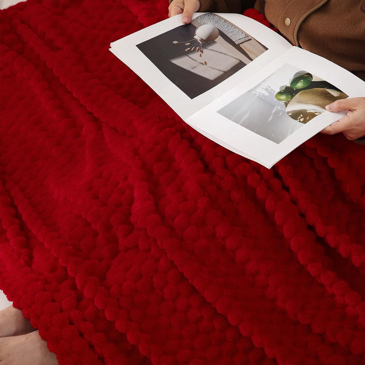 Red Throw Blanket 50"×60" inches Gifts for Mom Fuzzy 3D Jacquard Decorative