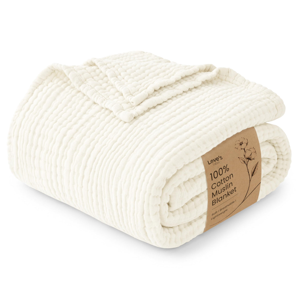 Love's cabin 100% Cotton Muslin Blanket Throw for Couch, Khaki