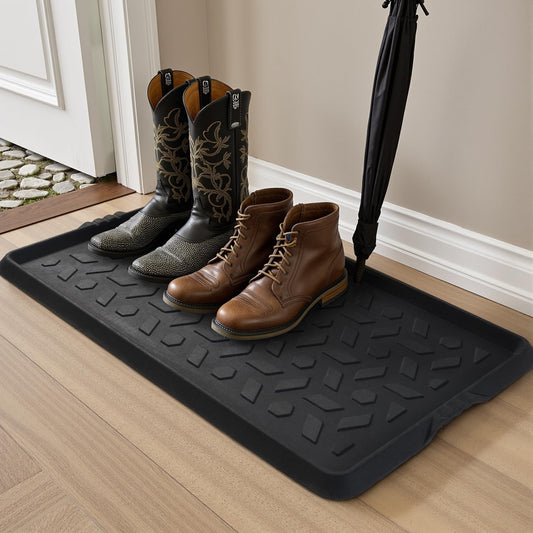 tchdio Durable Rubber Boot Tray and Shoe Mat for Entryway - Heavy Duty Waterproof Shoe Tray Organizer, Non Slip Boot Trays for Front Door, Entryway Muddy Shoes Storage, 16x27.5 Inches