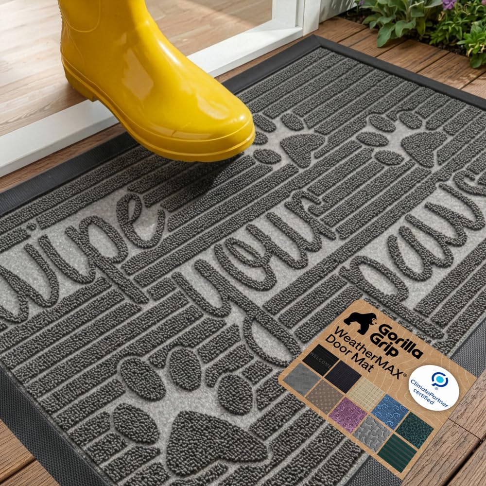 GORILLA GRIP WeatherMAX Door Mat, Indoor and Outdoor Use, Gray Diamond