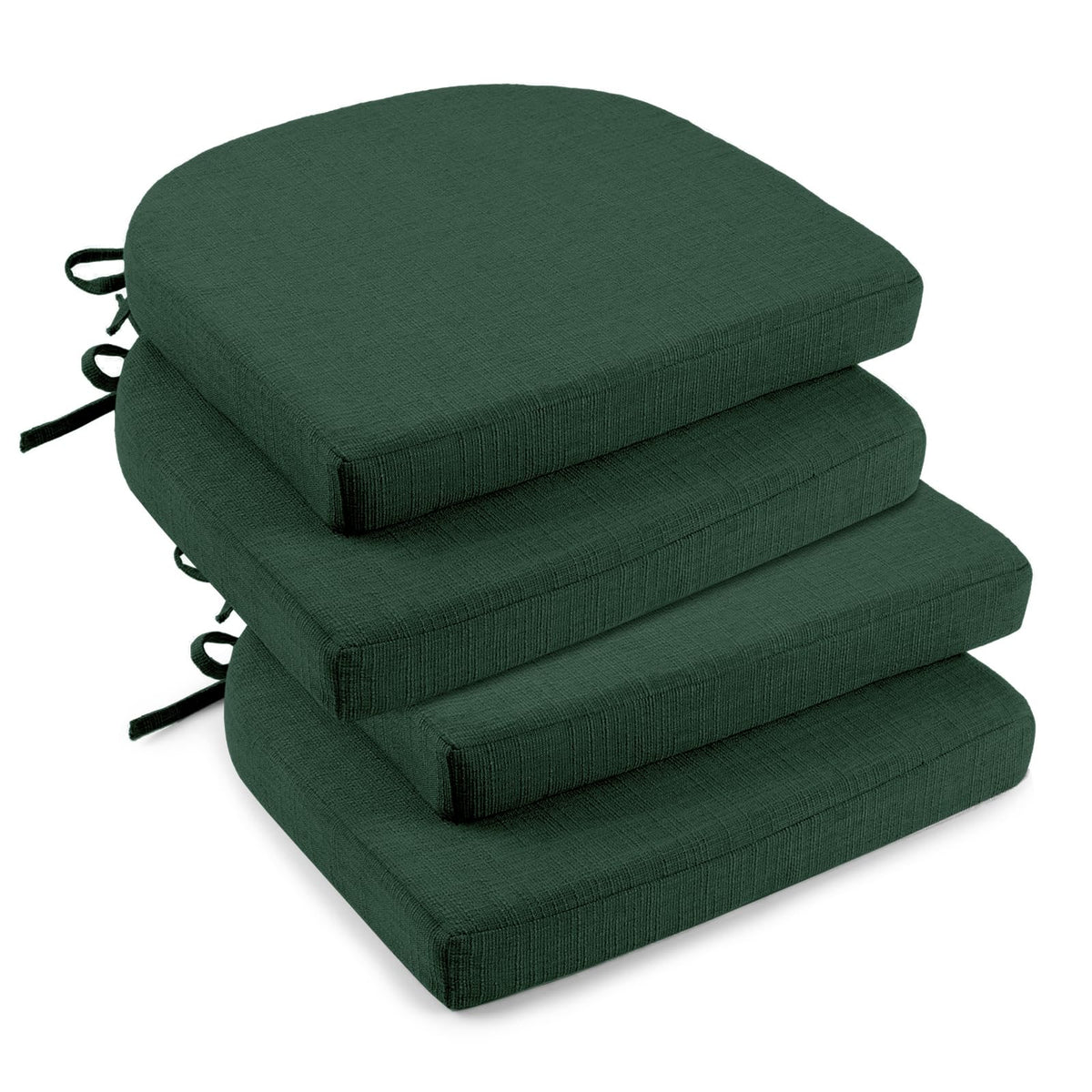 downluxe Indoor Chair Cushions for Dining Chairs, Soft and Comfortable Textured Foam Kitchen Chair Pads with Ties and Non-Slip Backing, 16" x 16" x 2", Brown, 4 Pack