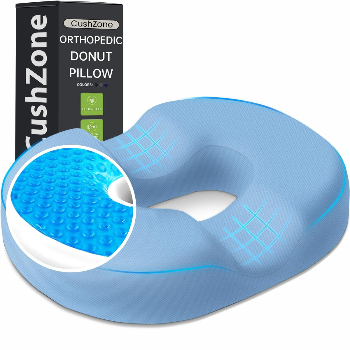 Donut Pillow Seat Cushion, Cooling Gel Memory Foam Chair Cushion, Black