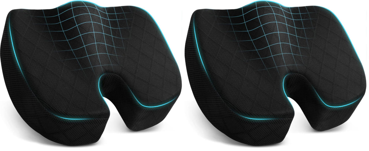 TushGuard Seat Cushion, Memory Foam Office Chair Cushion - Black, Large
