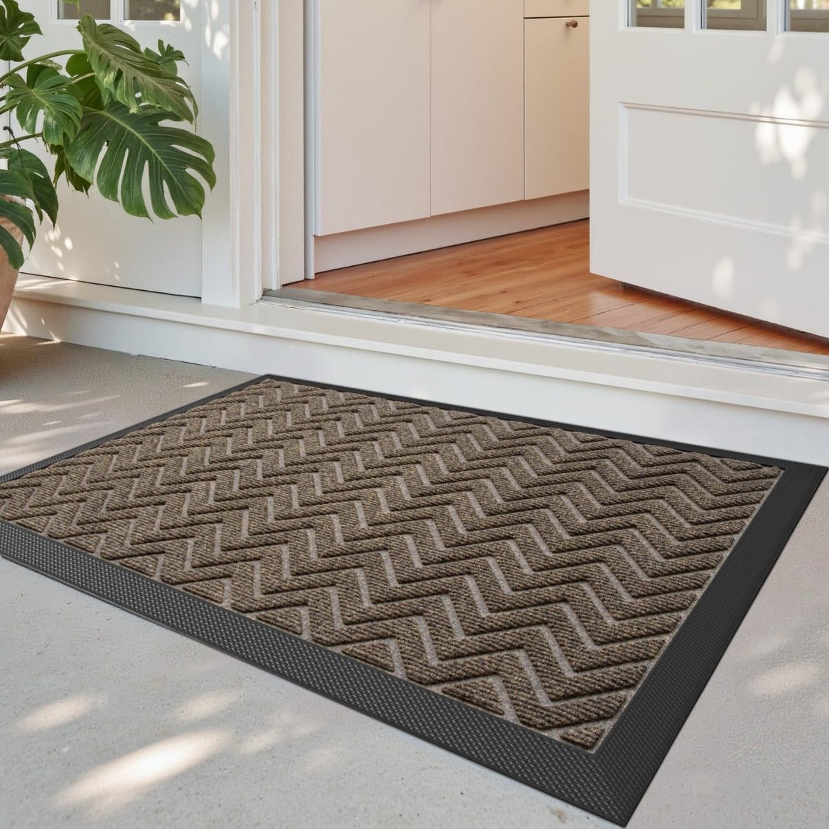 DEXI Front Door Mat Outside Entrance 48x72 Rubber Entry Doormat Brown