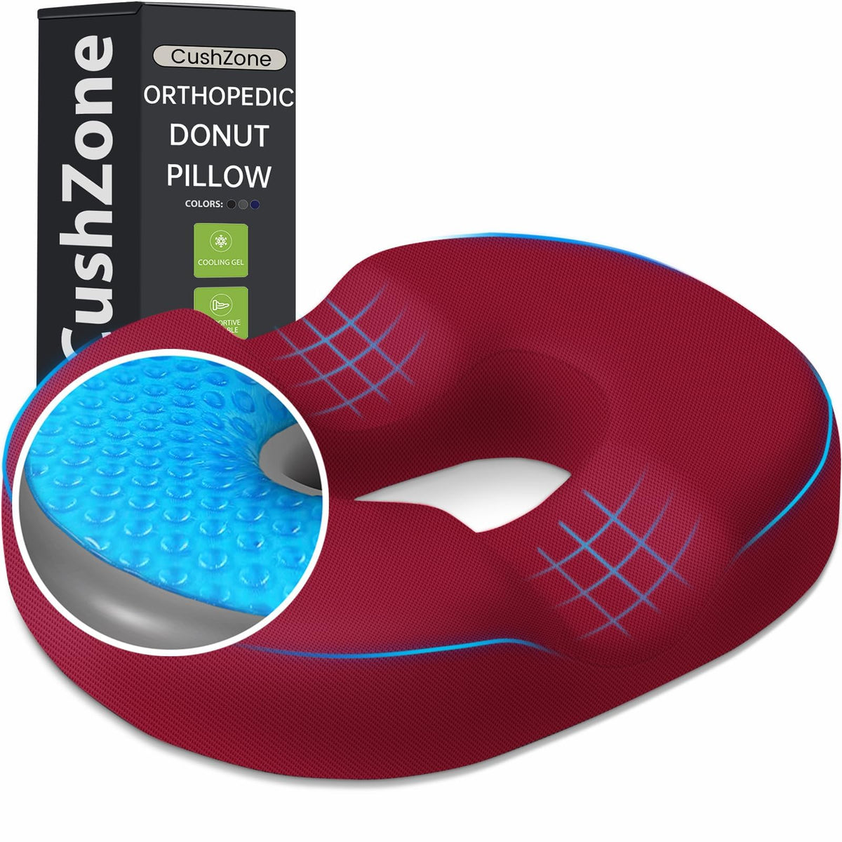 Donut Pillow Seat Cushion, Cooling Gel Memory Foam Chair Cushion, Black