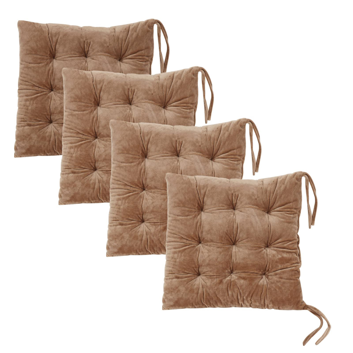 2 Pack Square Seat Cushion Chair Pads for Kitchen Dining Chairs, Soft Comfort Velvet Chair Mat Pillow Cushions with Ties for Office Desk Living Room Tatami 15.5", Ivory