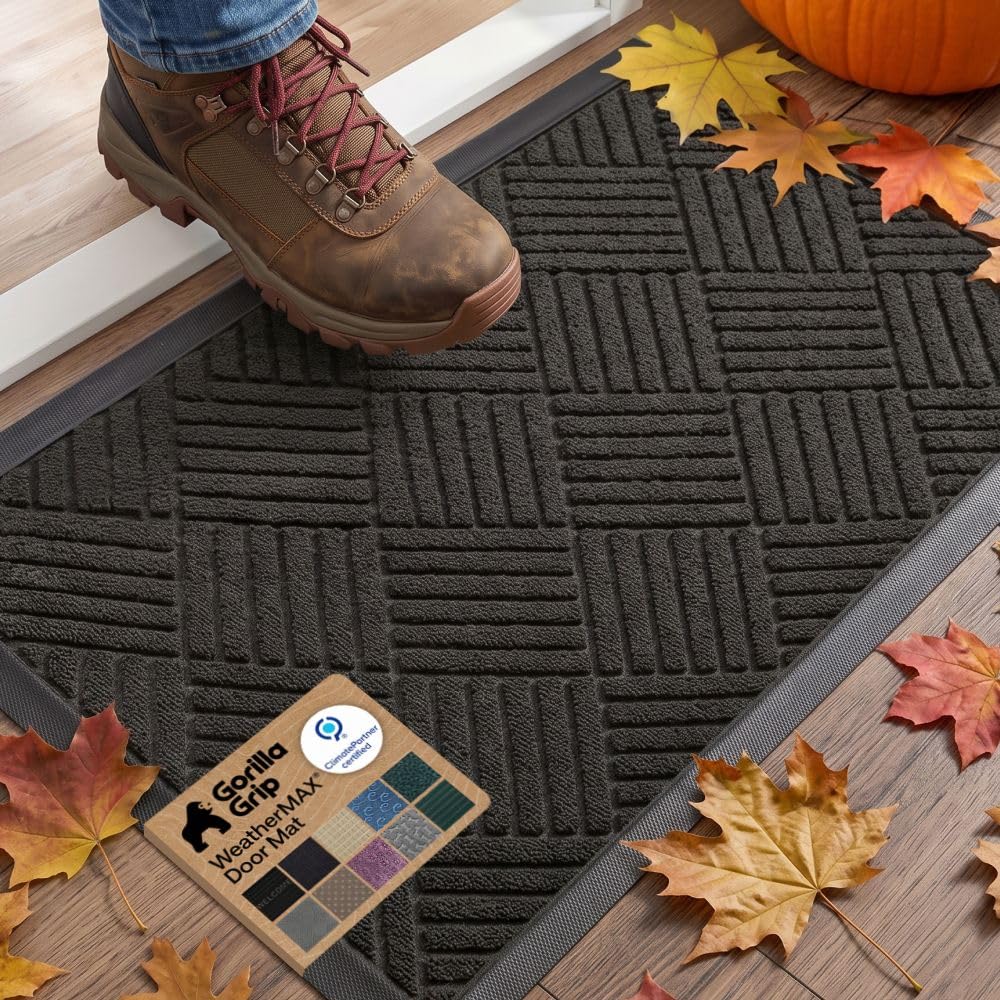 GORILLA GRIP WeatherMAX Door Mat, Indoor and Outdoor Use, Gray Diamond