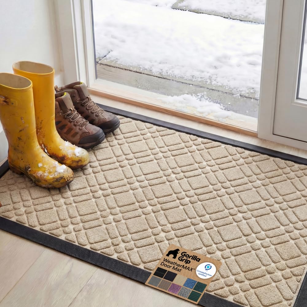 GORILLA GRIP WeatherMAX Door Mat, Indoor and Outdoor Use, Gray Diamond