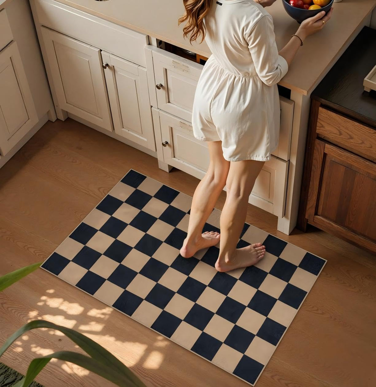 Lahome Checkered Easy Jute Non Slip Front Door Mat, 2x3 Kitchen Rug Neutral Small Throw Rug, Farmhouse Diamond Washable Non Shedding Low Pile Black Floor Carpet for Entryway Front Porch Doorway