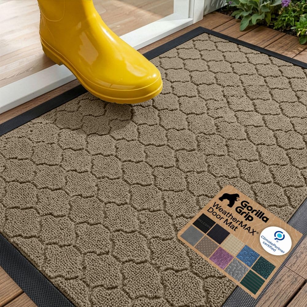 GORILLA GRIP WeatherMAX Door Mat, Indoor and Outdoor Use, Gray Diamond