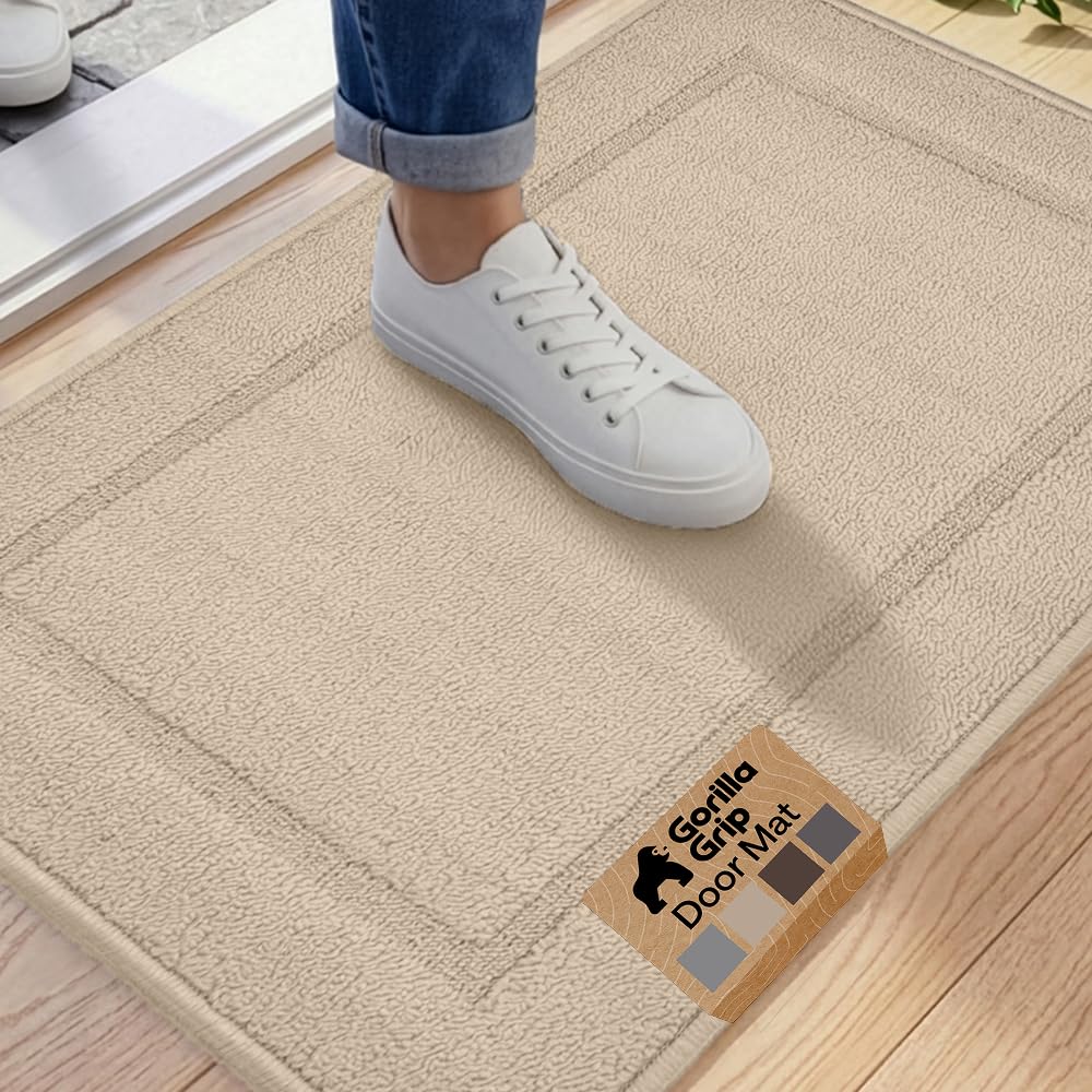 GORILLA GRIP Indoor Door Mat, Rubber Backing Entry Rug 29x17, Gray