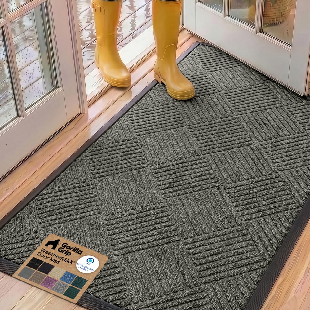 GORILLA GRIP WeatherMAX Door Mat, Indoor and Outdoor Use, Gray Diamond
