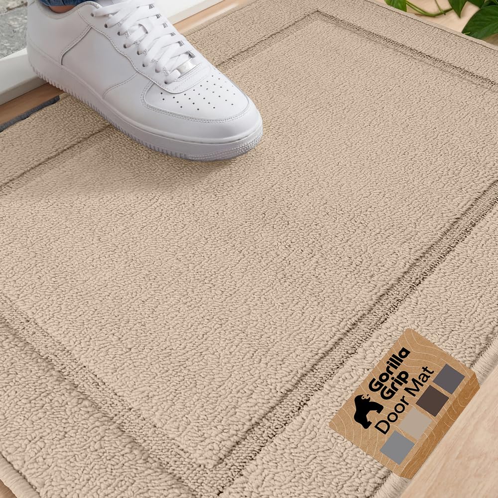 GORILLA GRIP Indoor Door Mat, Rubber Backing Entry Rug 29x17, Gray