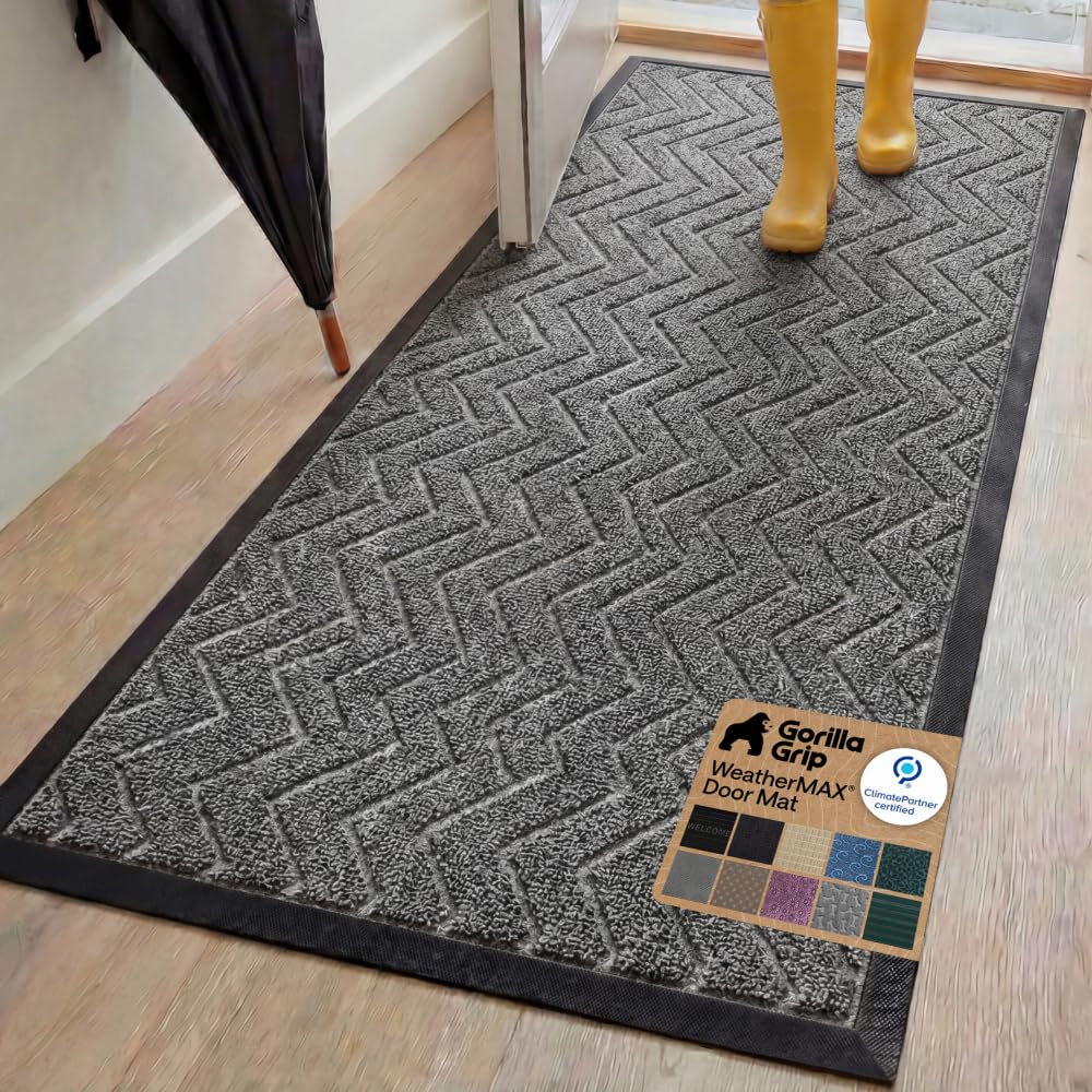 GORILLA GRIP WeatherMAX Door Mat, Indoor and Outdoor Use, Gray Diamond