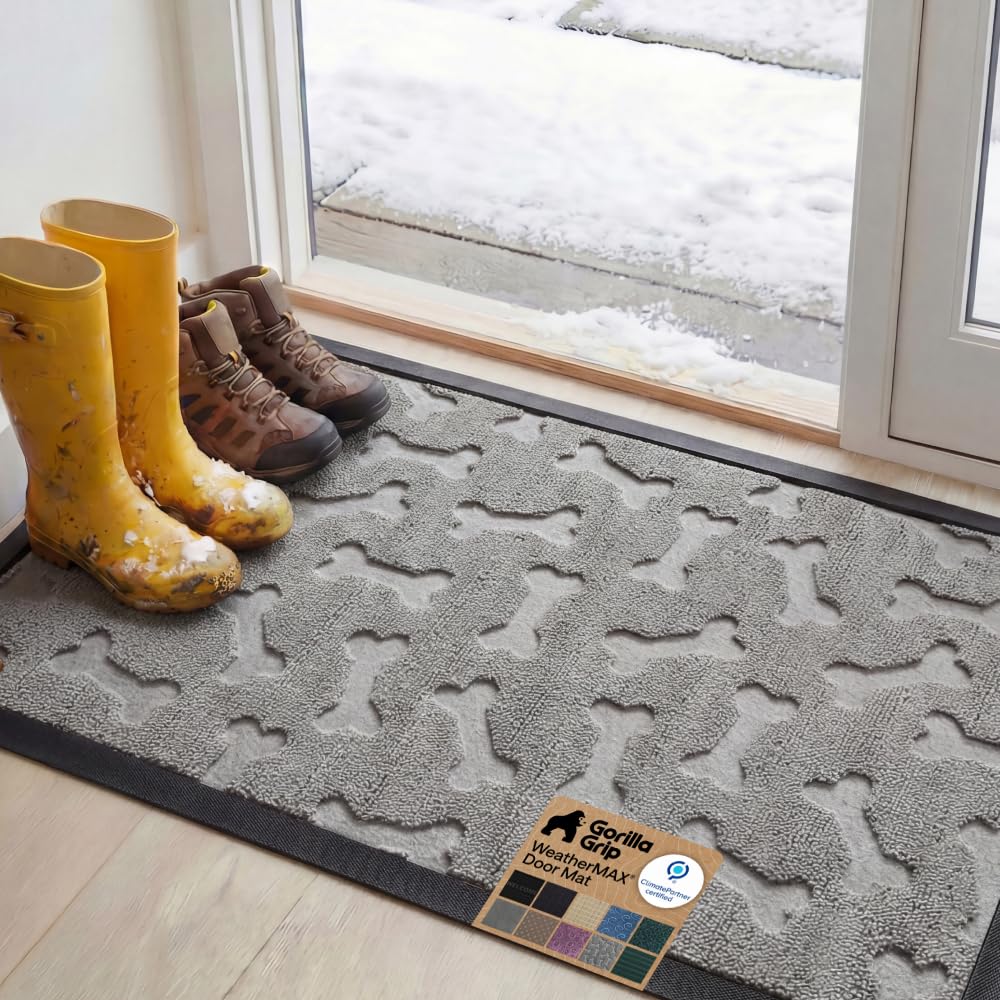 GORILLA GRIP WeatherMAX Door Mat, Indoor and Outdoor Use, Gray Diamond