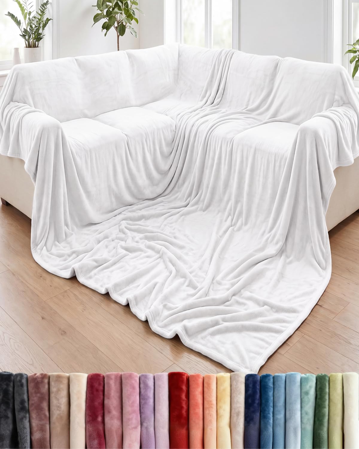 Fleece Blanket Throw Size - Ultra-Soft Warm Flannel Fleece Blanket - Cream