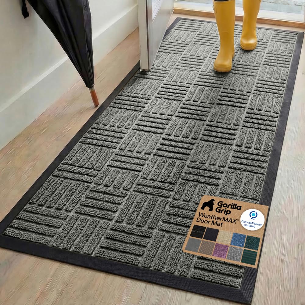 GORILLA GRIP WeatherMAX Door Mat, Indoor and Outdoor Use, Gray Diamond