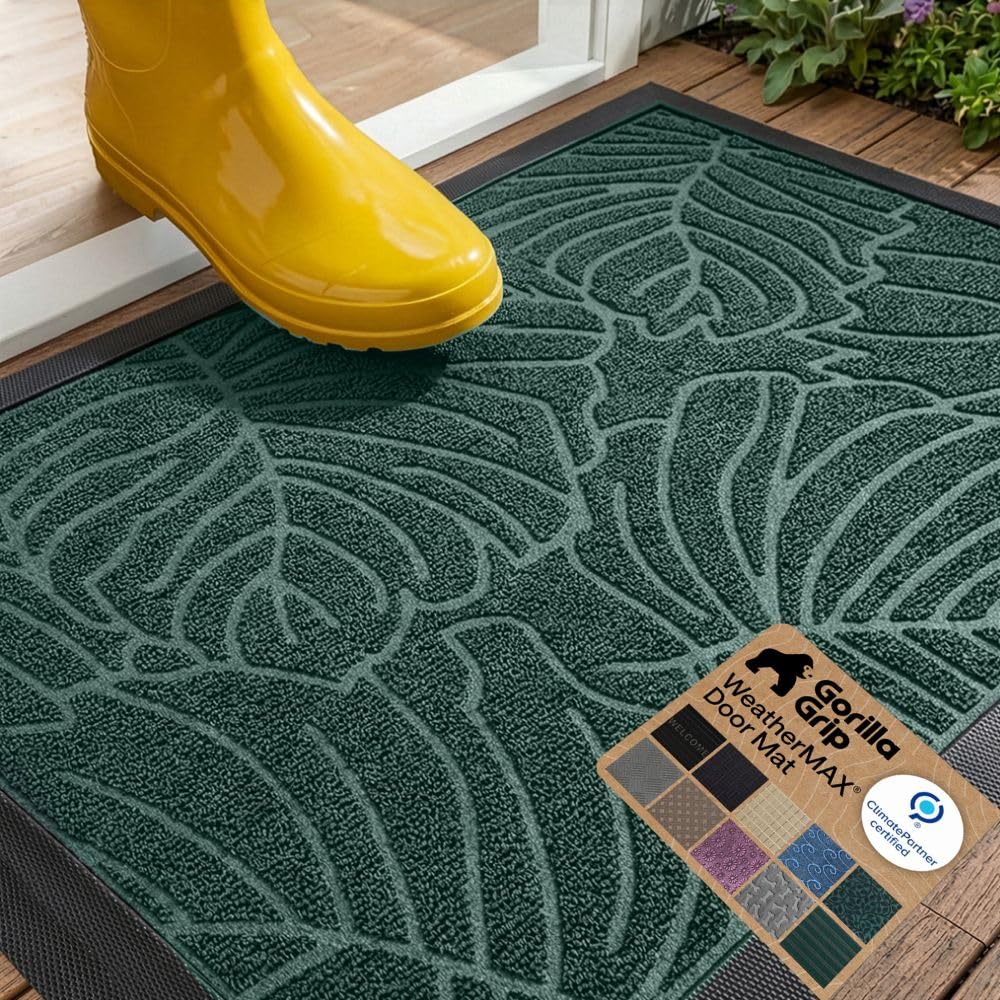 GORILLA GRIP WeatherMAX Door Mat, Indoor and Outdoor Use, Gray Diamond