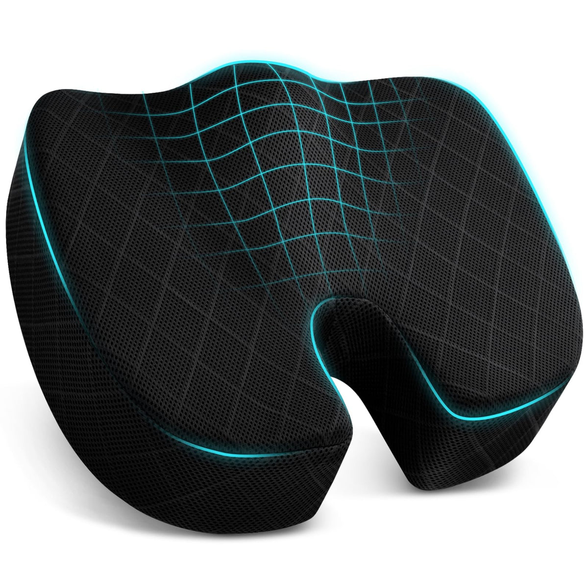 TushGuard Seat Cushion, Memory Foam Office Chair Cushion - Black, Large
