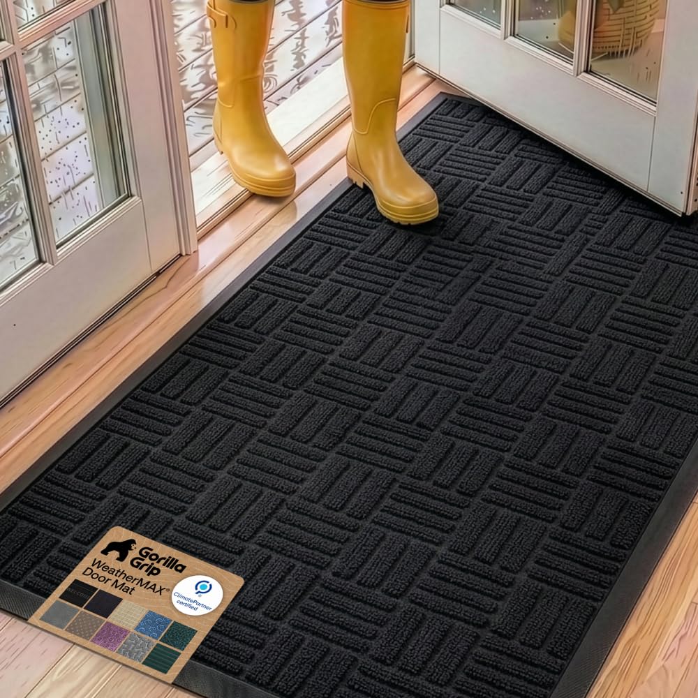 GORILLA GRIP WeatherMAX Door Mat, Indoor and Outdoor Use, Gray Diamond