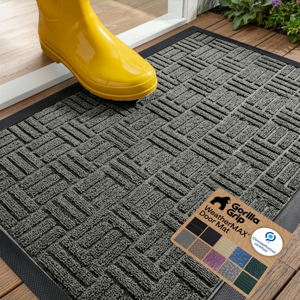 GORILLA GRIP WeatherMAX Door Mat, Indoor and Outdoor Use, Gray Diamond