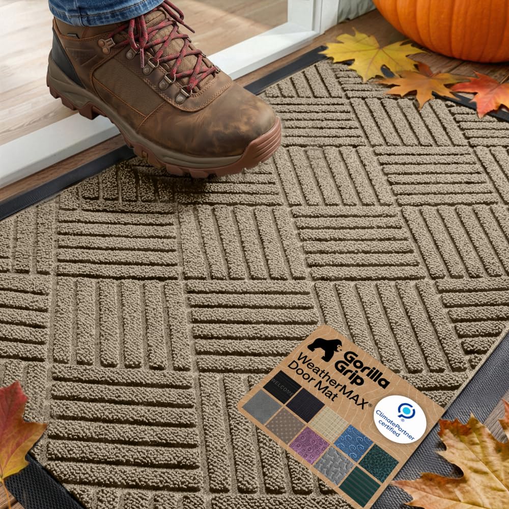 GORILLA GRIP WeatherMAX Door Mat, Indoor and Outdoor Use, Gray Diamond