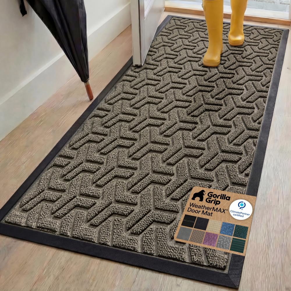 GORILLA GRIP WeatherMAX Door Mat, Indoor and Outdoor Use, Gray Diamond