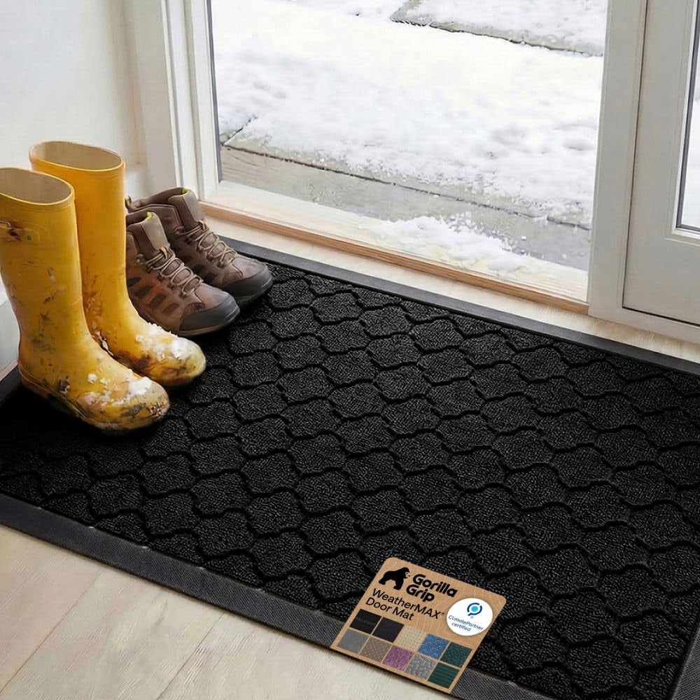 GORILLA GRIP WeatherMAX Door Mat, Indoor and Outdoor Use, Gray Diamond